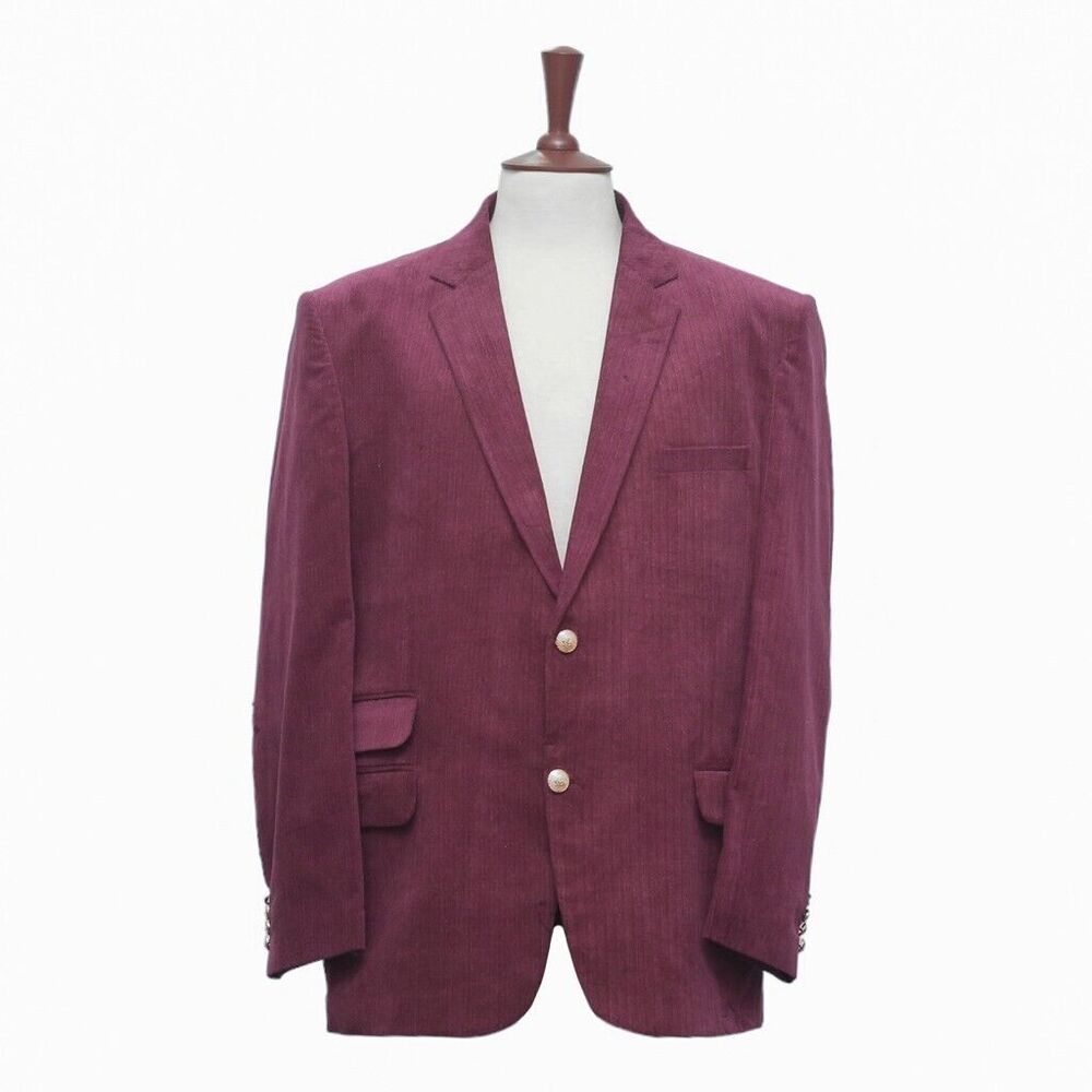 Mens Blazer Burgundy Velvet Dress Formal Party Jacket Wedding Sport Coat 46R